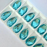 real photo of swarovski crystal sew on stones article 3230 pear teardrop drop shape in light turquoise colour