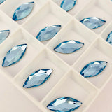 actual photo showing Aquamarine colour stone Swarovski elements article 2201 marquise flat back